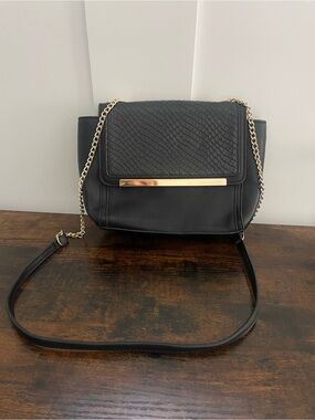 Dream Control Black Textured Flap Crossbody Bag with Gold Chain Strap